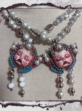 manjusaka原创小众choker原创重工朋克做旧珠链暗黑戒指项链