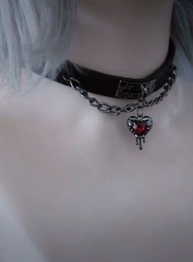 manjusaka暗黑朋克哥特风亚文化小众恶魔翅膀Choker进口皮革手工