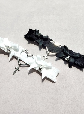 manjusaka 朋克哥特腿环配饰 Lolita爱心蝴蝶结铃铛 jk弹力大腿圈