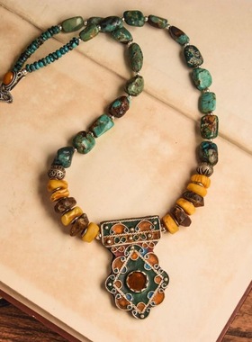 manjusaka 高级轻奢复古民族风绿松石项链女小众设计感百搭锁骨链