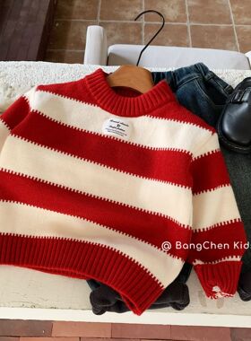 儿童毛衣邦诚2025冬季新年拜年服男童保暖针织衫上衣打底衫F0632