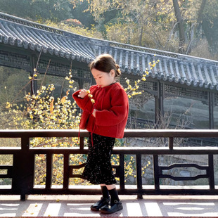 童装 韩版 女童拜年服 盘扣唐装 加绒亮片鱼尾裙 2024冬季 外套 新款