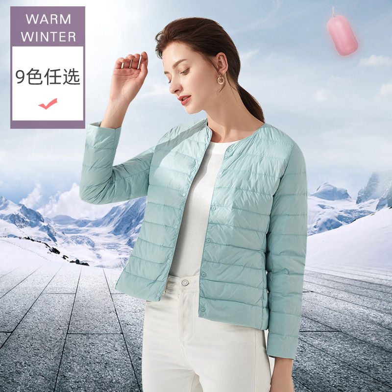2025新款羽绒服女轻薄款短款圆领白鸭绒内胆韩版时尚百搭跨境外套