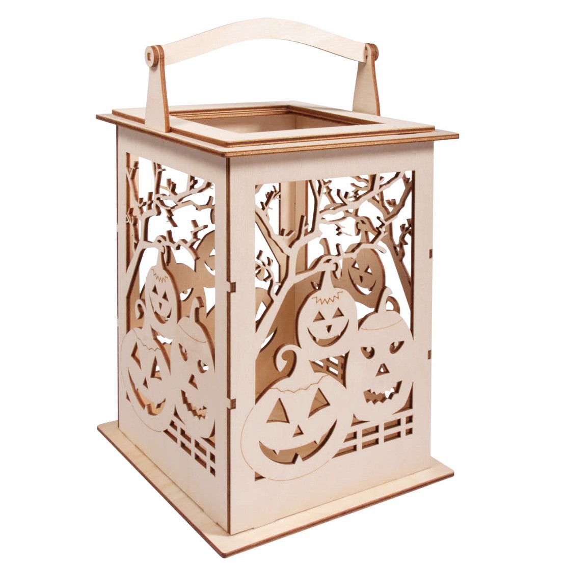 万圣节木质风灯小夜灯 创意儿童DIY木制万圣节鬼节南瓜灯笼装饰品