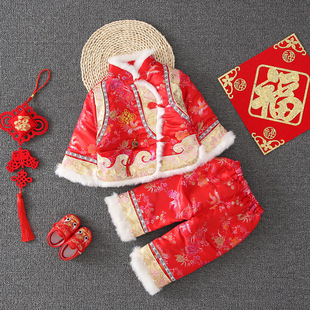 冬女童汉服儿童拜年服宝宝礼服 中国风童套装 2022秋冬新款 儿童唐装