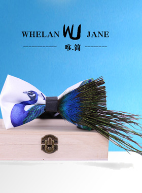 唯简291蓝色孔雀羽毛结婚新郎男领结结婚儿童领花领结西装蝴蝶结