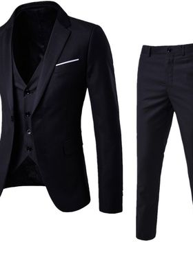 商务正装西服套装男西装白色夏士新郎结婚礼服职业伴郎服修身上班