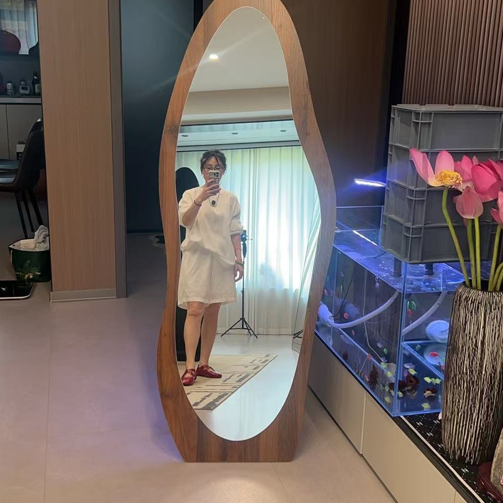 新疆包邮胡桃木黑色异形穿衣镜可落地壁挂全身镜子