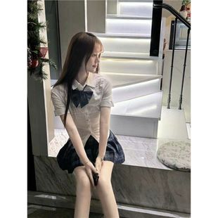 女纯欲掐腰小心机设计感百褶裙套装 夏季 衬衫 款 日系学院风收腰短袖