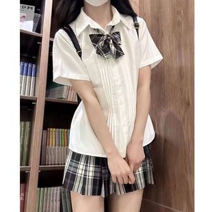 上衣白色简约百搭学生毕业服女夏季 风琴褶jk衬衫 宽松外搭衬衣裙子