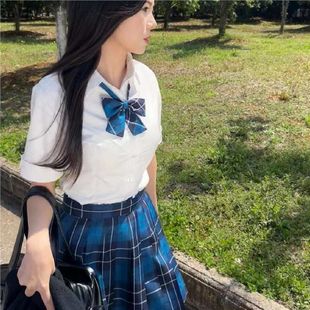 格子甜辣妹全套百褶半身裙子jk制服三件套装 女装 夏季 修身 纯欲衬衫