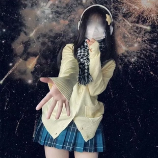 动漫黄色jk开衫日系学院风制服秋冬外搭宽松长袖针织毛衣外套女