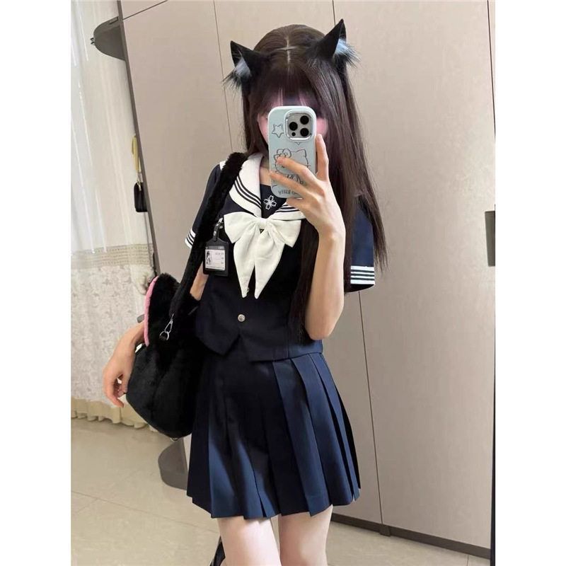 小时夏日系JK收腰款水手服学院风制服套装夏短袖jk裙子两件套