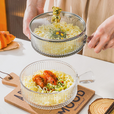 泡面碗带盖大容量学生宿舍专用汤碗高颜值带手柄防烫玻璃碗酸奶碗