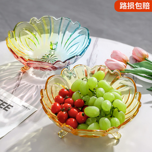 水果盘家用客厅茶几轻奢高档2024新款 零食干果盘高脚盘玻璃糖果盘
