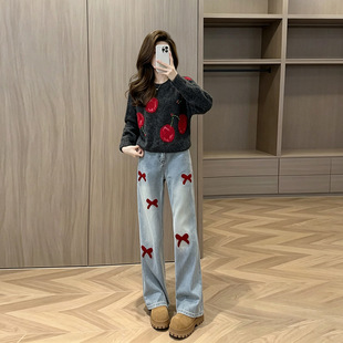 少女套装女款爆款2026春季新款高级感钉珠毛衣减龄植绒时尚牛仔裤