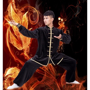 小和山太极服男金丝绒秋冬太极拳服装女练功服武术双层南韩绒加厚