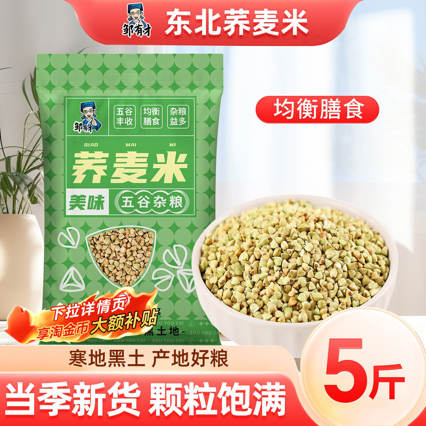 邹有才东北荞麦米五谷杂粮农家自产新货三角麦绿乔麦纯荞麦仁粒