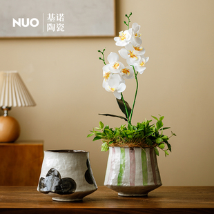 景德镇手绘圆形陶瓷花盆办公室大口径多肉植物盆栽小陶盆透气陶土