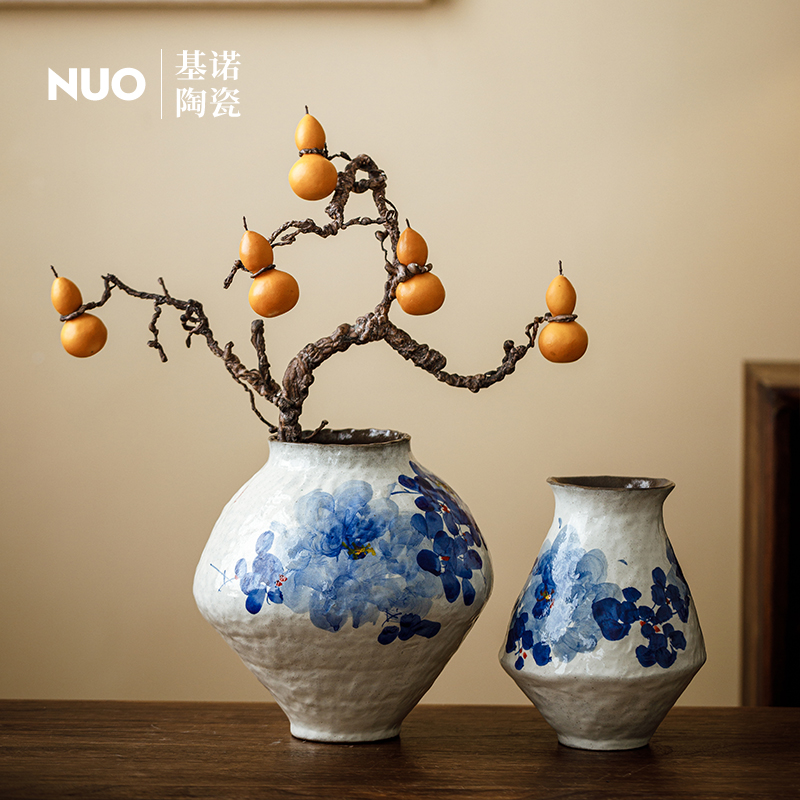 新中式青花牡丹瓶陶瓷花瓶干插花