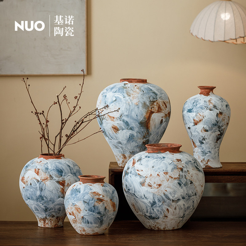 景德镇新中式梵云艺术花瓶干插花器手绘蓝色星球粗陶罐子装饰摆件,家居饰品,花瓶,淘宝优惠券,粉丝福利购,淘宝优惠卷