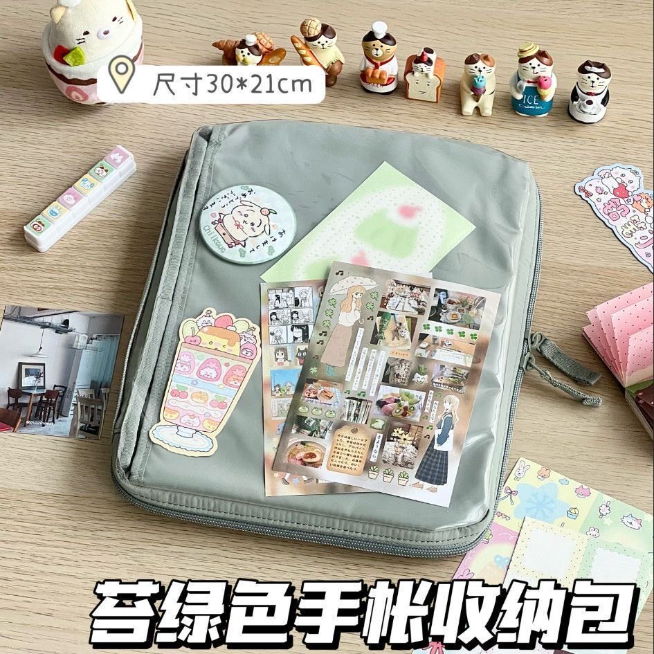 日系苔绿色A5宽版多功能手提笔袋图片