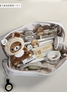 ins风灰色软乎乎面包笔袋初高中学生简约高颜值大容量铅笔文具袋