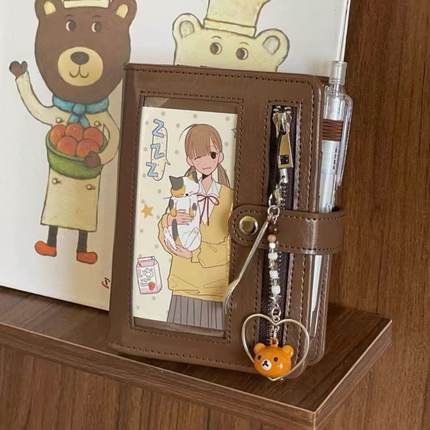 复古棕PU皮质A7活页手帐本可拆卸痛本高颜值学生旅行计划笔记本子