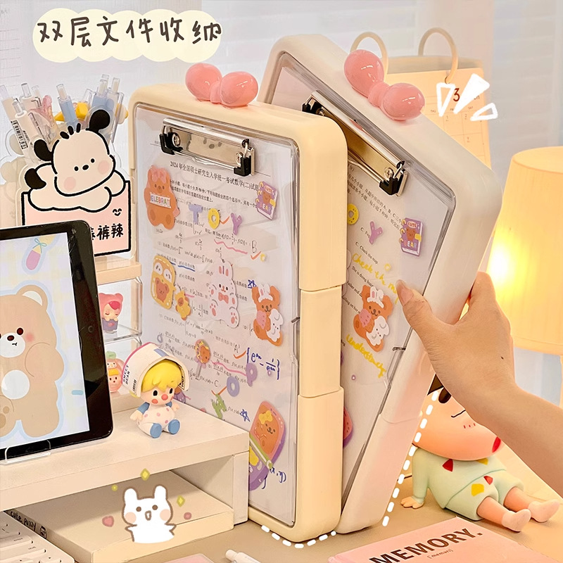 桌面文件资料收纳盒简约ins风可爱卡通学生试卷整理储存盒写字板
