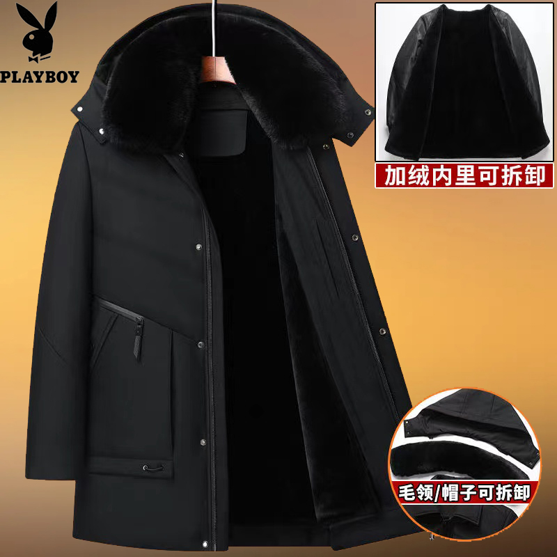 花花公子羽绒棉服可脱御内胆