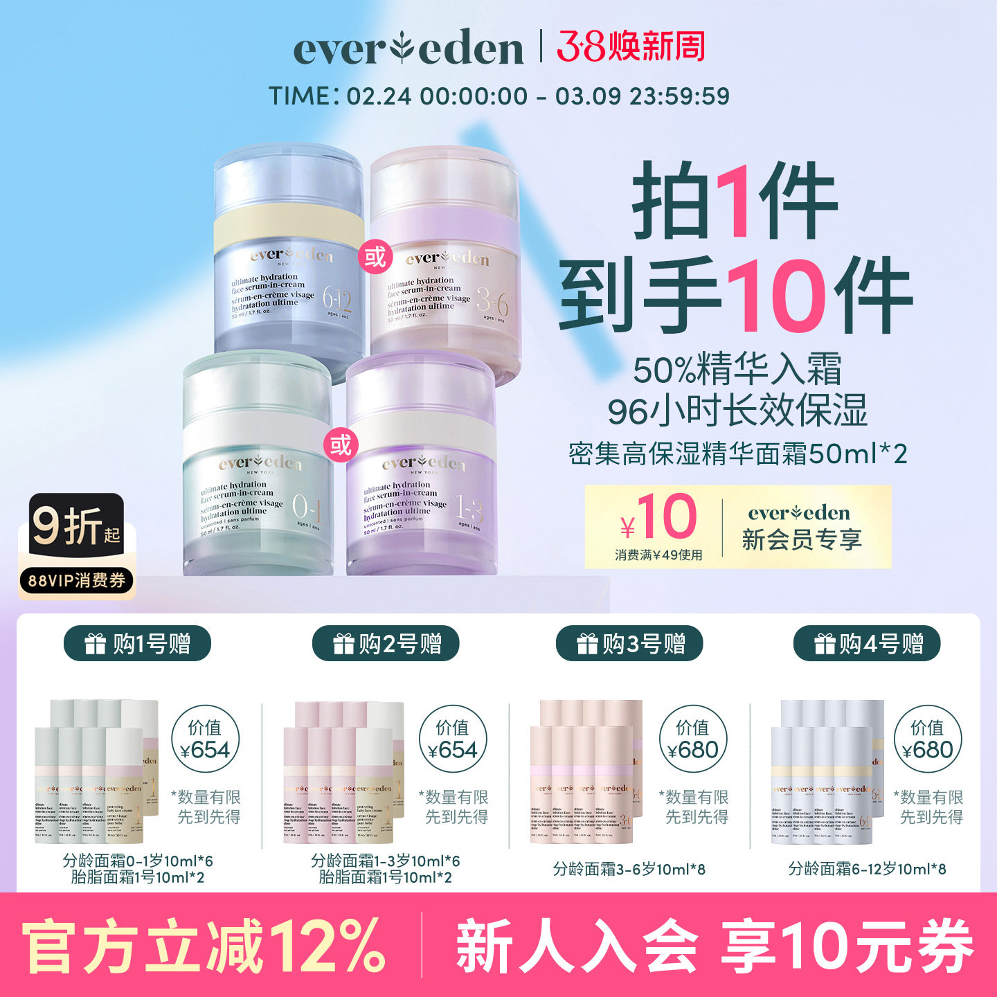 Evereden��Ψ��Ӥͯ�沿���������ܼ��߱�ʪ����������˪50ml*2
