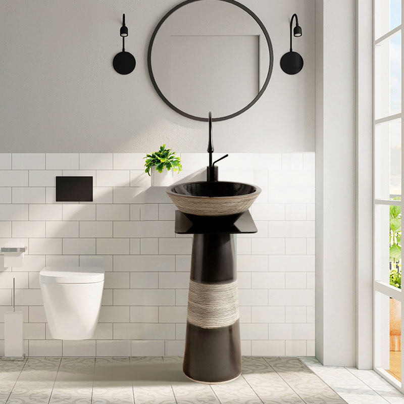 复古洗手盆一体卫生间立柱式