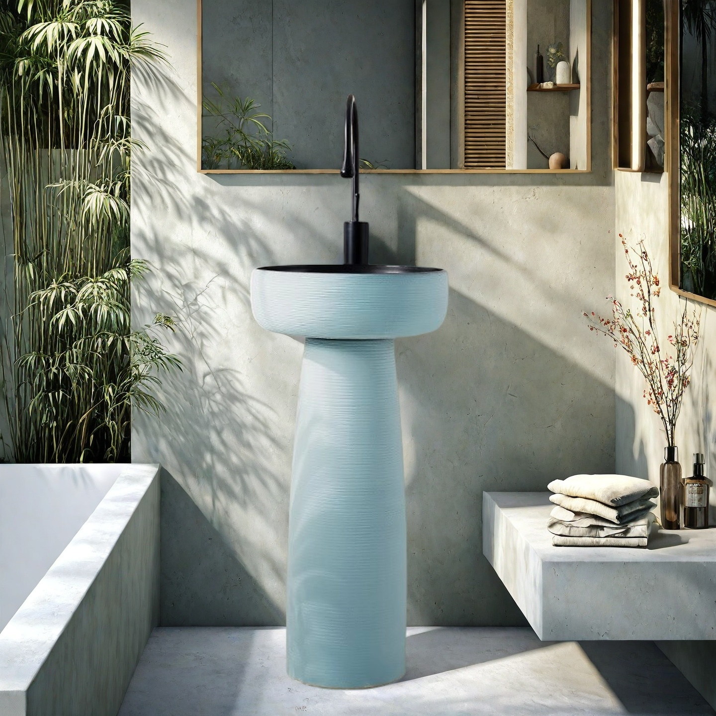 雕刻纯色卫生间洗手盆落地式