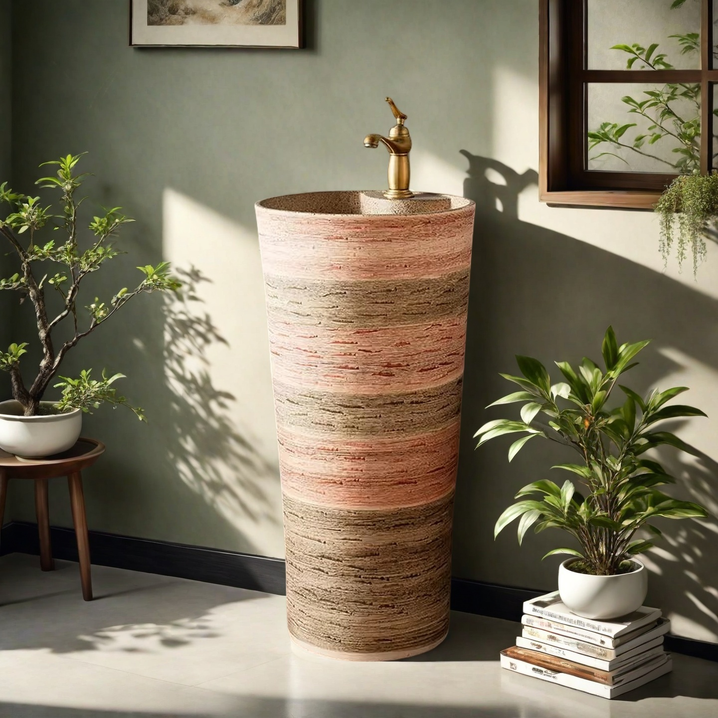 复古立柱盆一体落地式小户型