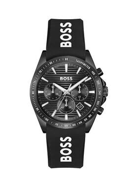 海外代购Hugo Boss男士手表欧美腕表计时码表日历显示黑色硅胶带