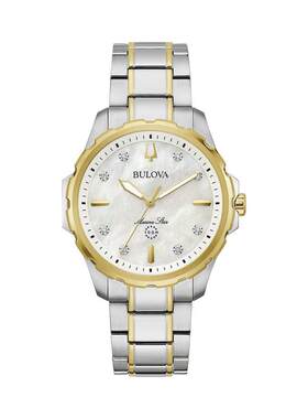 海外代购BULOVA/宝路华女士手表欧美腕表防水镶钻钢带间金