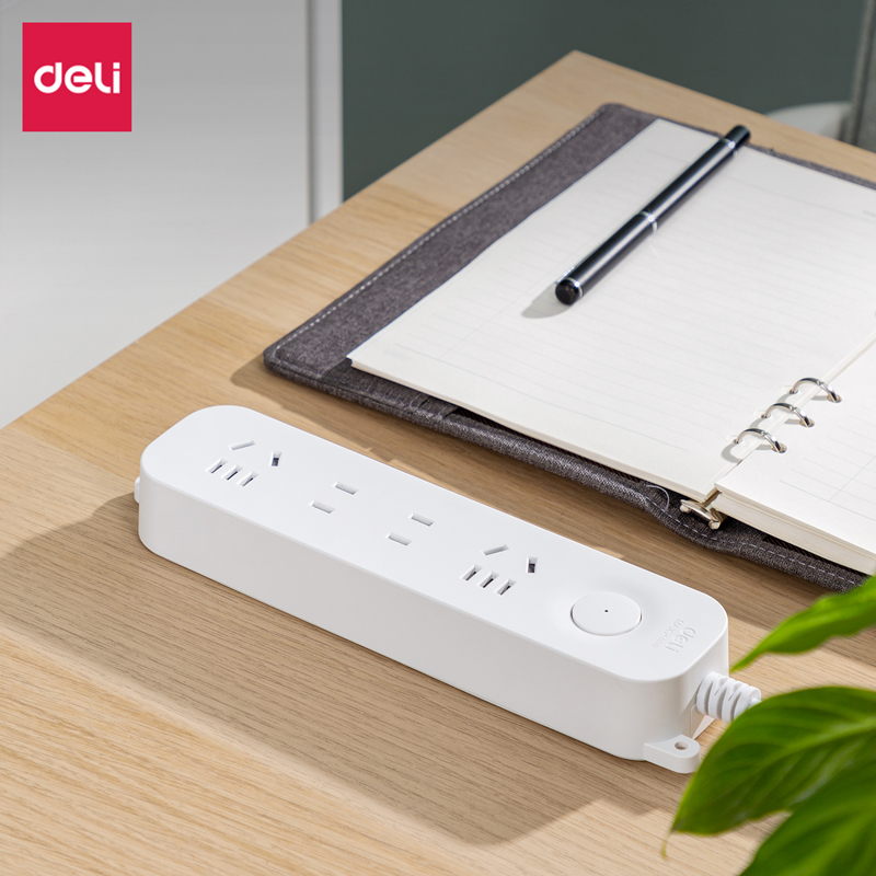 得力插座面板多孔插排电源板办公家用多功能长拖接线板电插线板带线排插带线插板