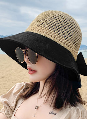 帽子女款夏天防晒遮阳草帽镂空时尚凉韩版潮百搭太阳帽出游渔夫帽