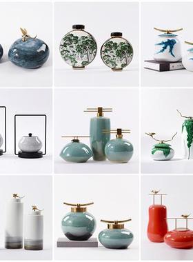 新中式摆件陶瓷罐客厅酒柜办公室茶室书柜博古架宋代美学软装饰品