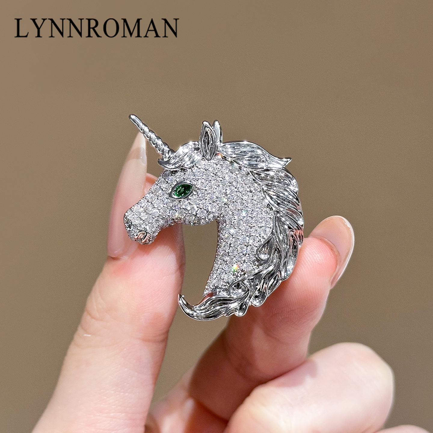 独角兽胸针女闪亮满钻锆石