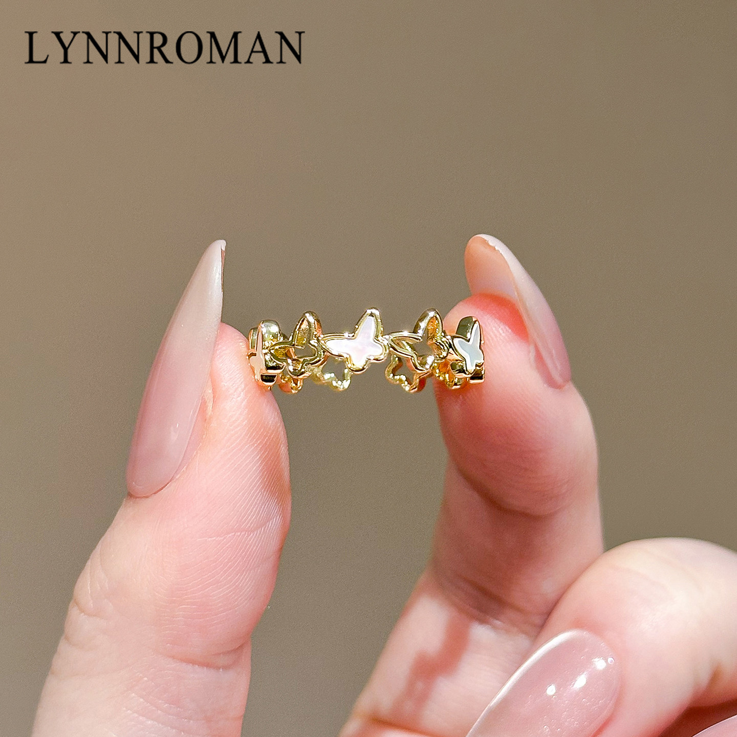 LYNNROMAN轻奢贝母蝴蝶戒指镂空开口戒指环小众设计可调节食指戒