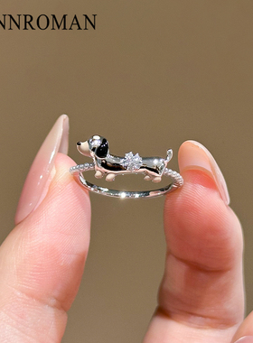腊肠狗水晶戒指女时尚