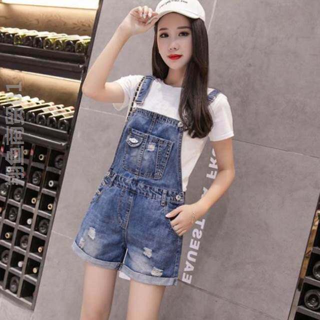 单件套装磨破洞牛仔背带短裤女学生韩版高腰夏宽松修身显|msdalam kategori Butik wanita / wanita, seluar jeans - dari Buy2taobao.com untuk memberikan perkhidmatan ejen Taobao profesional membeli