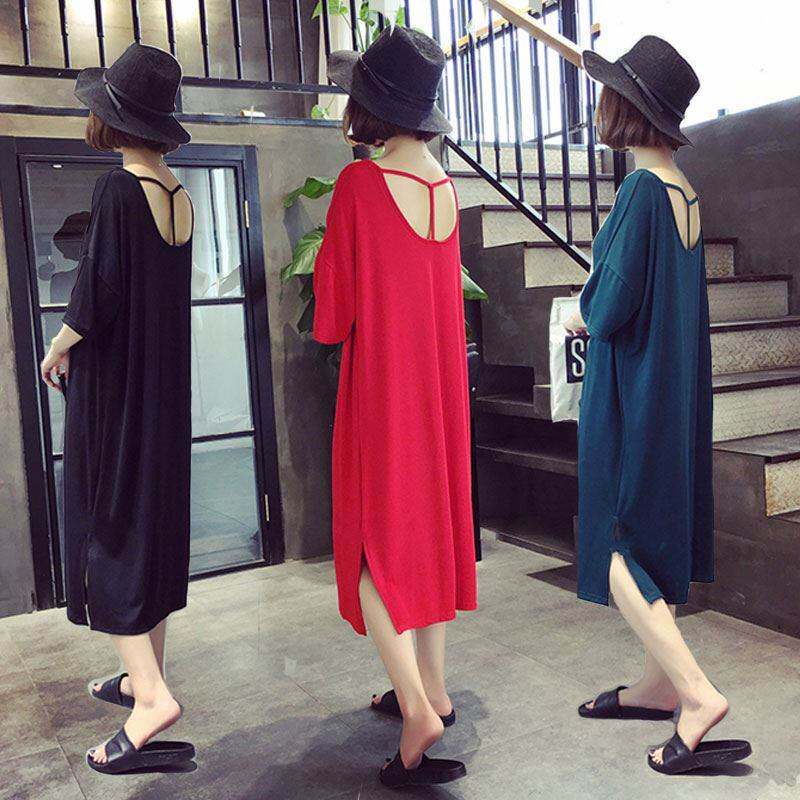 大码女装2019春夏季胖妹妹宽松显瘦连衣裙胖MM露背遮肚T恤裙200斤在类目 女装/女士精品, 大码女装中 - 来自Buy2taobao.com提供专业的淘宝代购服务