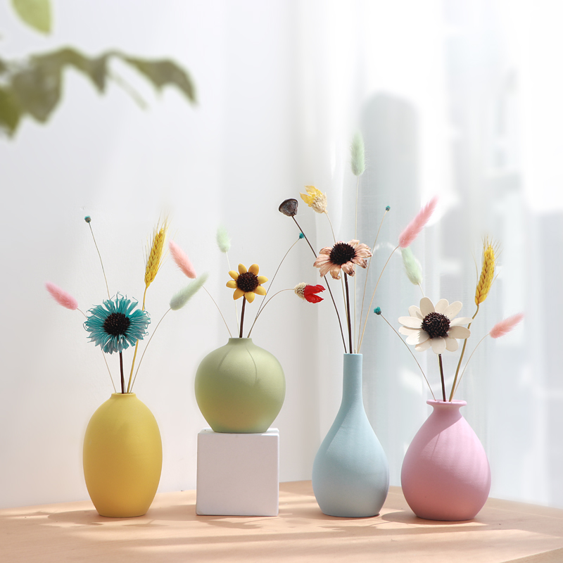 花瓶北欧创意简约ins马卡龙小花瓶陶瓷桌面可爱干花插花装饰摆件