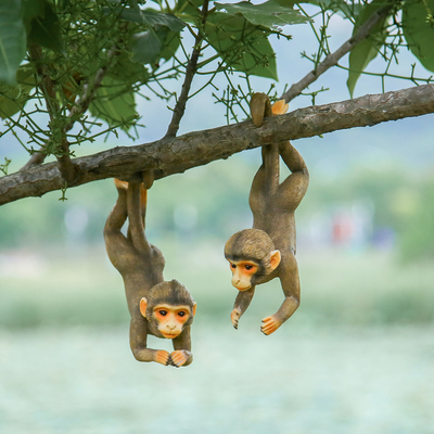 户外庭院花园装饰摆件仿真动物猴子捞月挂树上幼儿园装饰品吊件