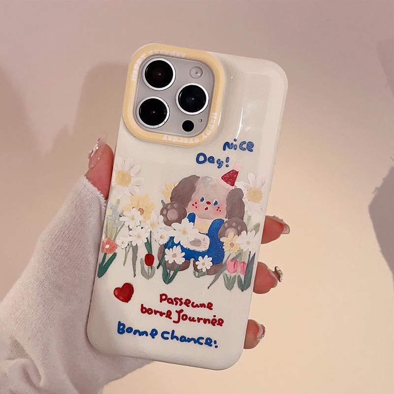 彩色油画花朵小狗iPhone苹果手机壳适X/11/12/13/14/15/16pro max