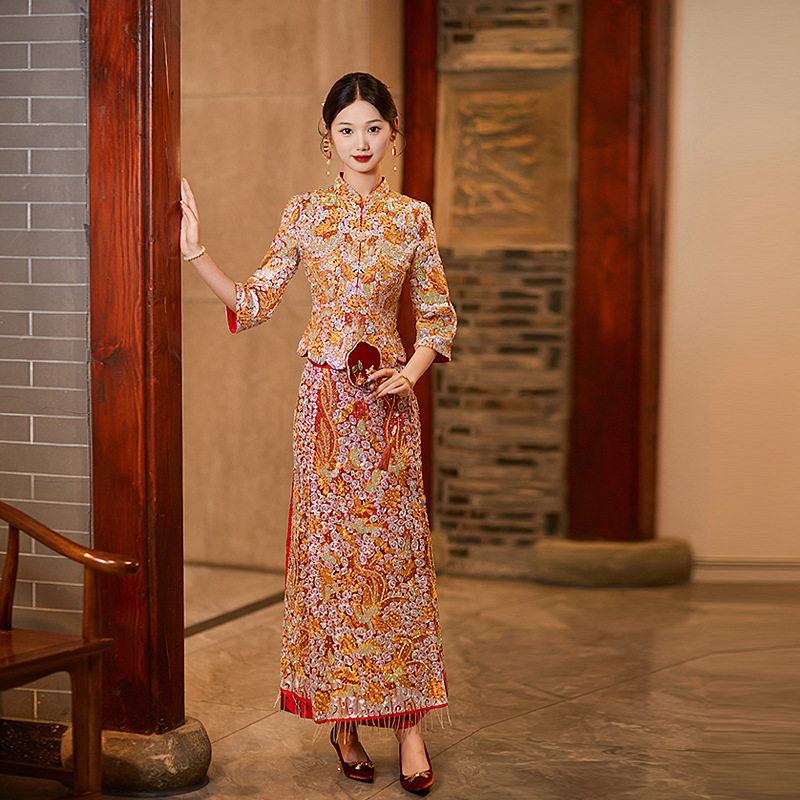 秀禾服新娘2025新款中式婚服显瘦修身重工嫁衣敬酒服旗袍龙凤褂