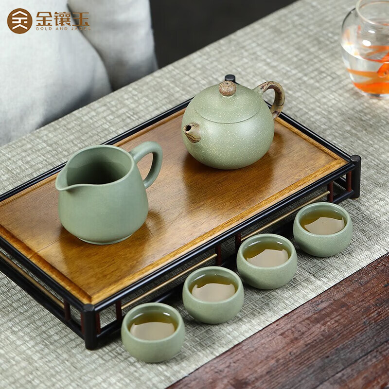 金镶玉宜兴豆青紫砂西施壶功夫茶具套装国工尹占民手工泡茶专用