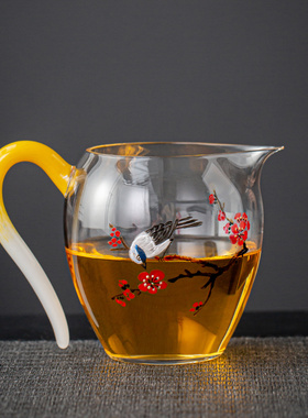 金镶玉纯手绘茶海高档茶具茶杯手工花语花珠分茶器和器玻璃公道杯